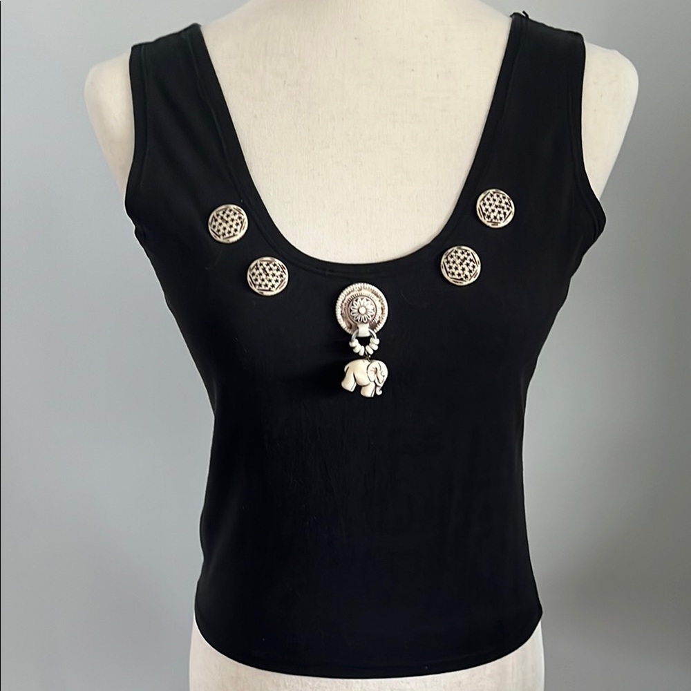 Vintage Black Sleeveless Embellished Crop Tank Top
